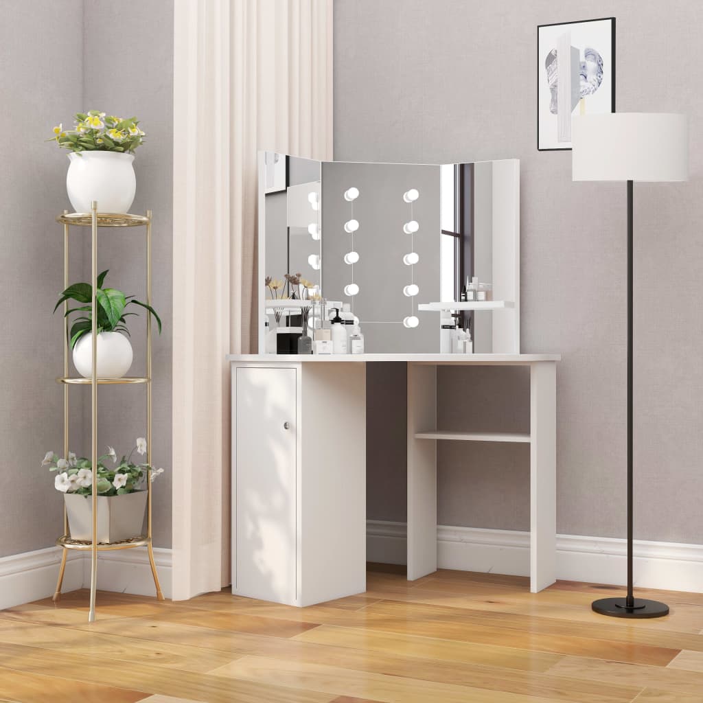 Coiffeuse d'angle avec lumière LED Blanc