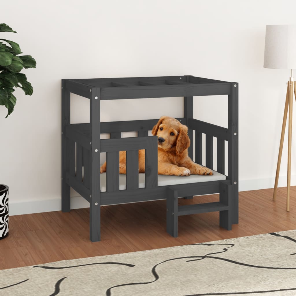 Lit pour chien Gris 75,5x63,5x70 cm Bois de pin solide