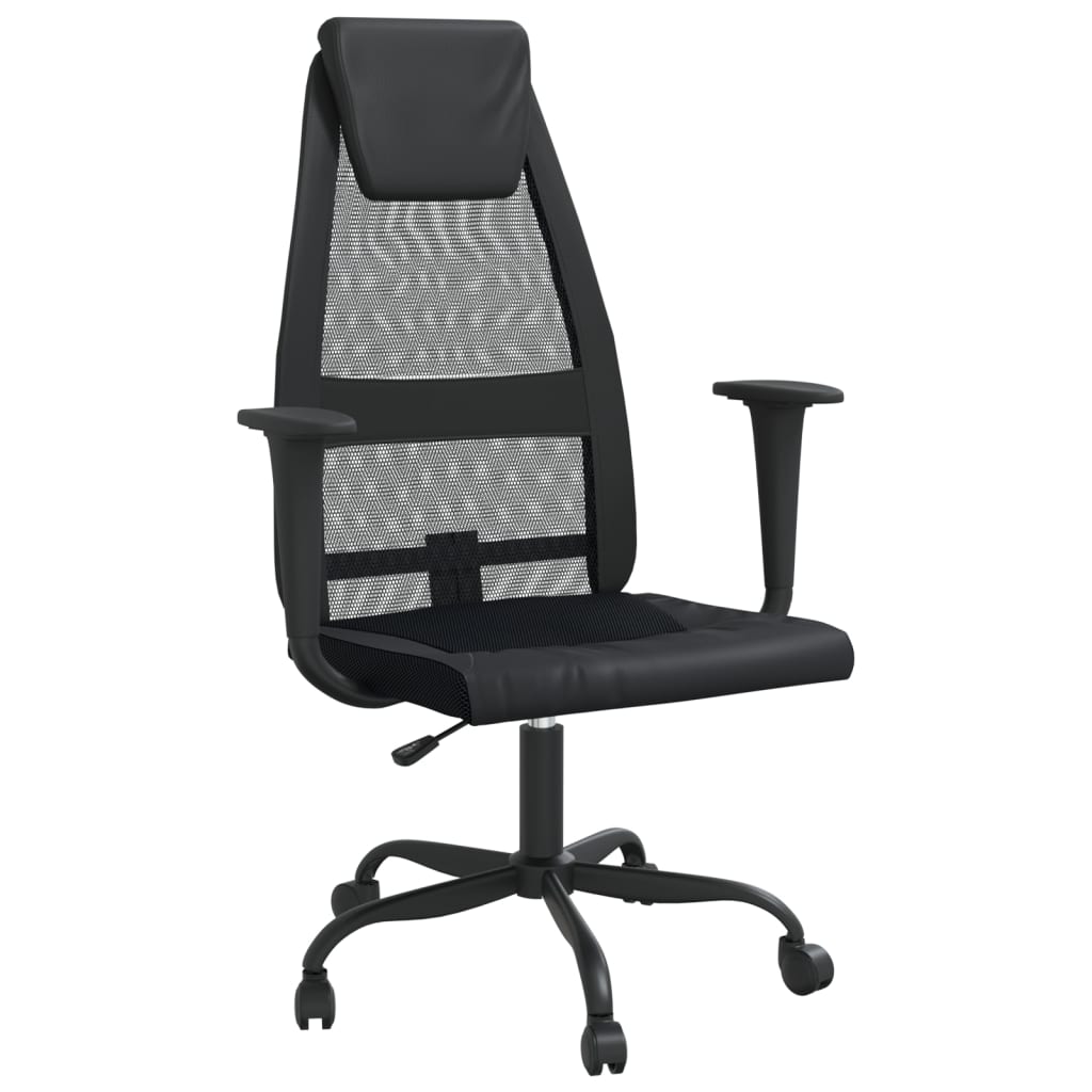 Chaise de bureau noir tissu en maille et similicuir