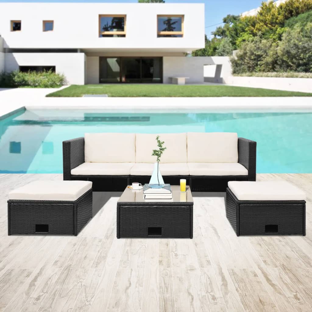 Salon de jardin 4 pcs avec coussins Résine tressée Noir