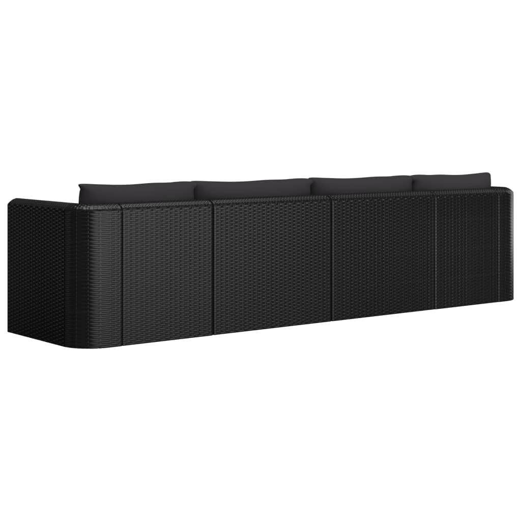 Canapés de jardin 4 pcs avec coussins Résine tressée Noir