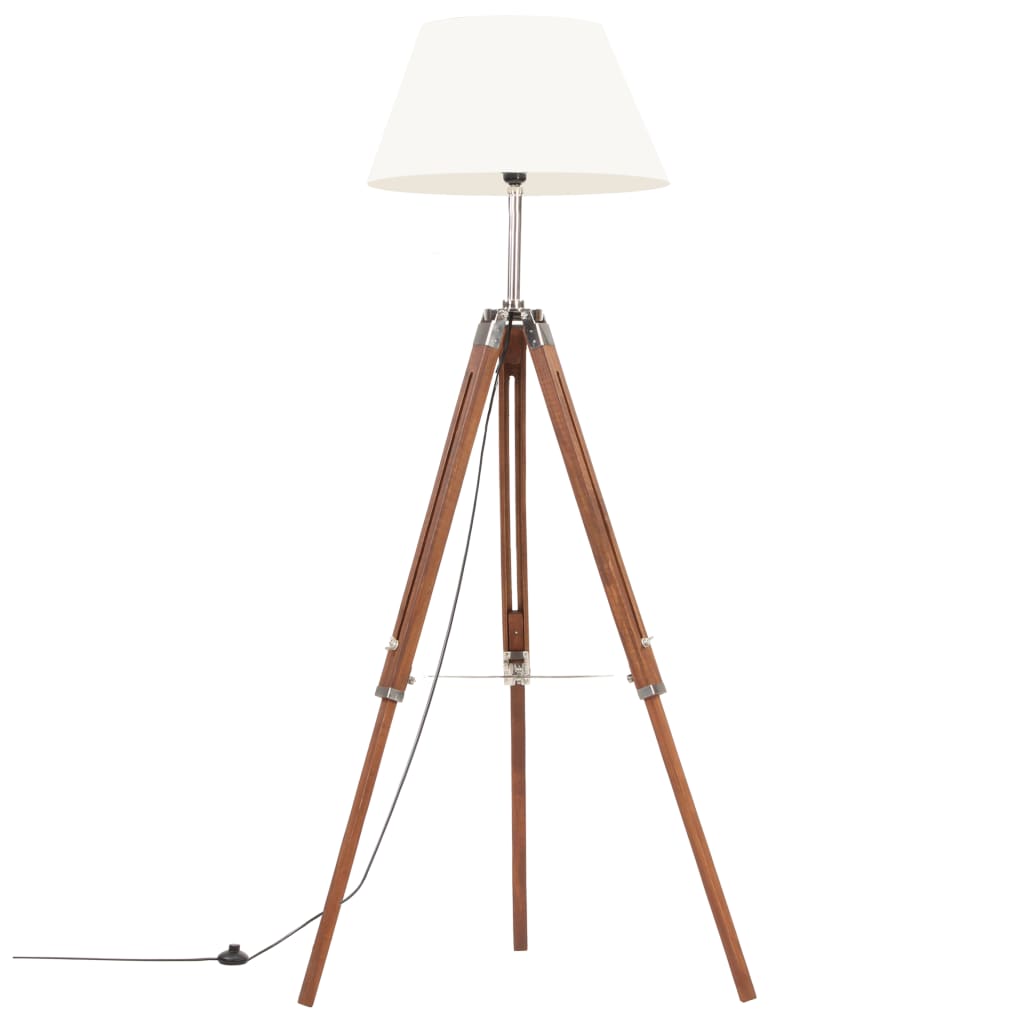 Lampadaire à trépied Marron miel et blanc Bois de teck 141 cm