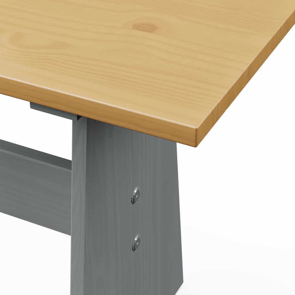 Table à manger avec banc Marron miel et gris Bois de pin solide