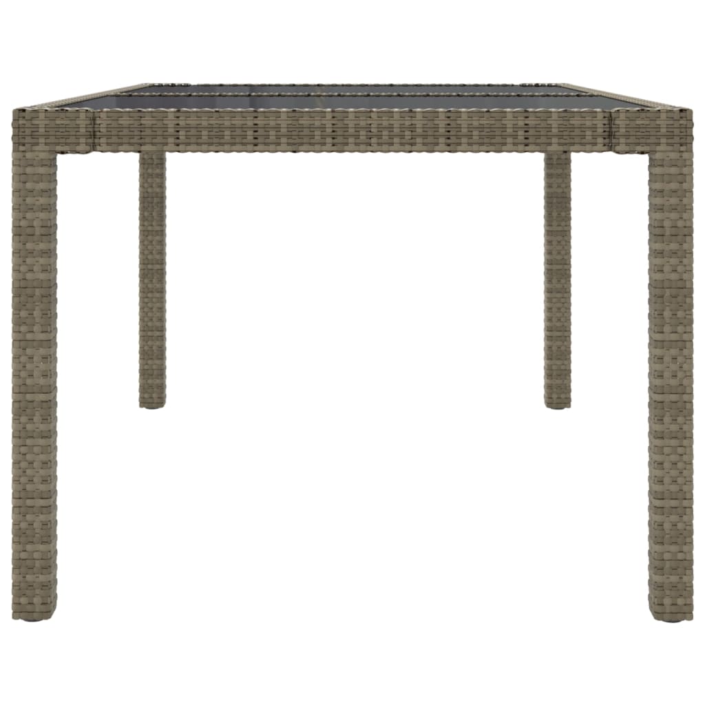 Table de jardin 150x90x75cm Verre trempé et résine tressée Gris