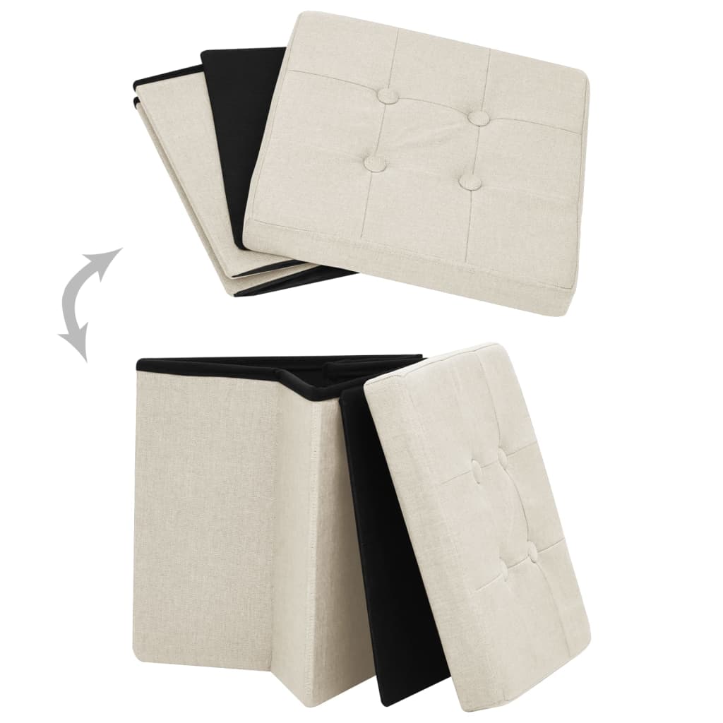 Tabouret de rangement pliable Blanc crème Faux lin