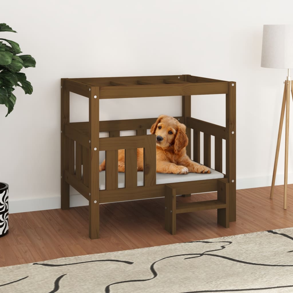 Lit pour chien Marron miel 75,5x63,5x70 cm Bois de pin solide