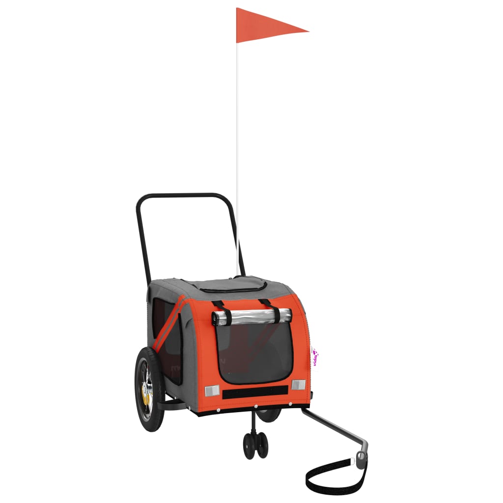 Remorque de vélo pour chien orange et noir tissu oxford et fer